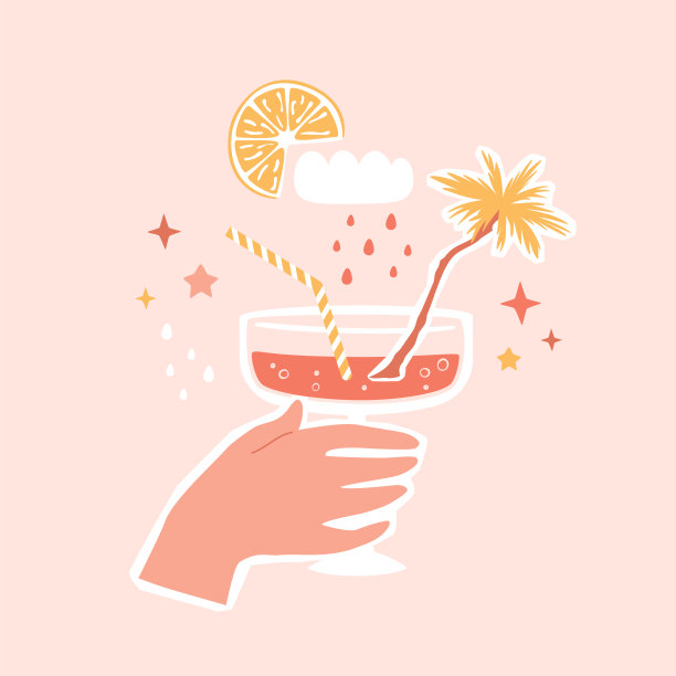 手里拿着鸡尾酒，拿着烟斗和棕榈树。图片下载