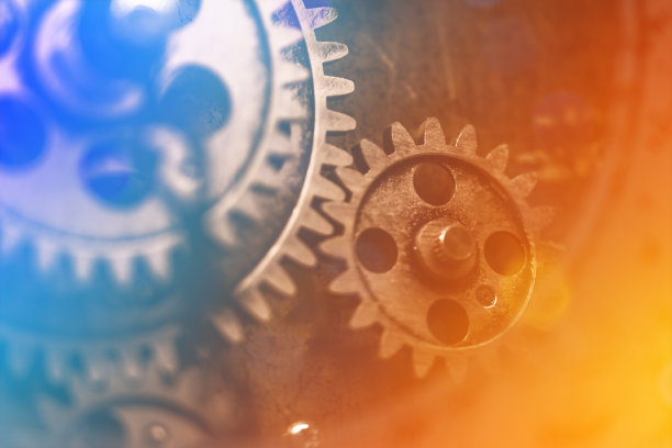 金色和蓝色的古董手表机制工作。带齿轮的业务模板。图片下载