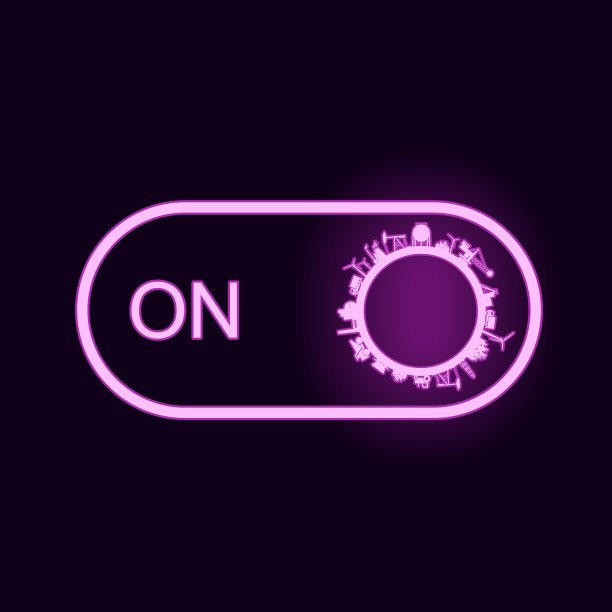 霓虹灯切换按钮与工业图标。能源发电和重工业发展理念图片下载