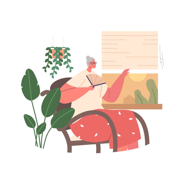 老妇人在室内用手扇降温，打开窗户呼吸新鲜空气。寻求救济的老女角色图片下载