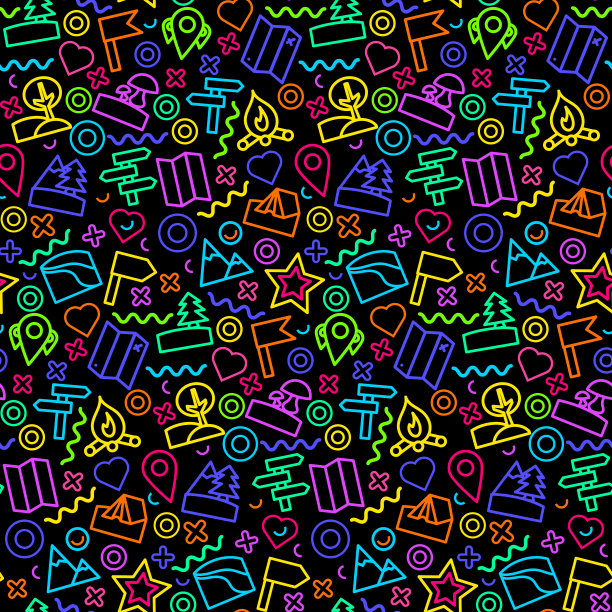 霓虹露营平面无缝模式图片下载