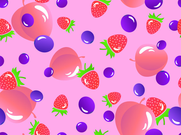 桃子，蓝莓和草莓的完美搭配。梯度3d水果蓝莓，桃子，草莓。设计横幅，海报和宣传材料。矢量图图片下载