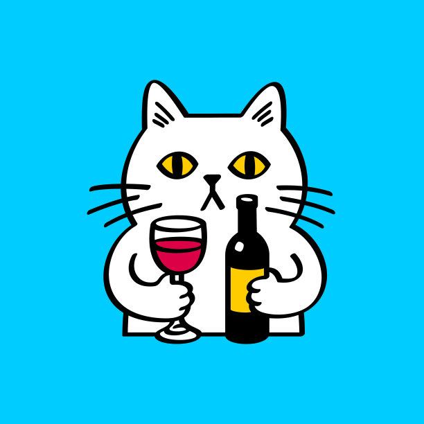 猫拿着一个葡萄酒杯和一个瓶子图片下载