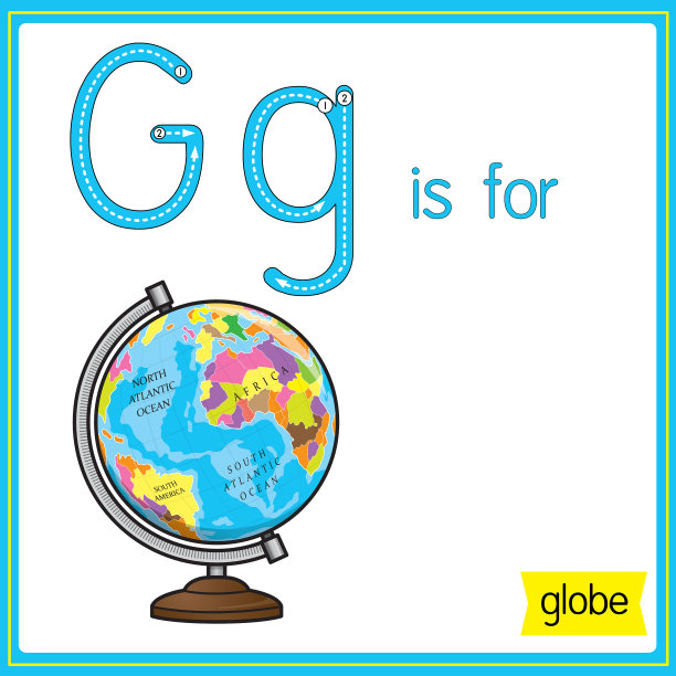 矢量插图学习字母为儿童与卡通形象。字母G代表地球仪。图片下载
