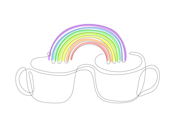 彩虹咖啡杯，手绘矢量涂鸦插图收集，线条艺术图片下载