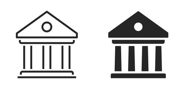 银行建筑图标集。政府建筑的轮廓和扁平风格。有柱子的建筑。历史建筑线条符号-股票矢量。图片下载