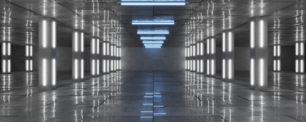 工业产品制造厂房展示空间工业背景。免费工业未来车库建筑现代工厂生产大型仓库抛光混凝土地板3D渲染。图片下载