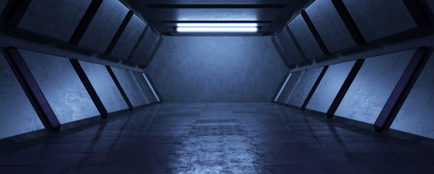 霓虹灯白光条纹空黑暗垃圾大厅隧道走廊工作室地下大混凝土展厅黑暗大厅光泽画廊入口车库3D渲染图片下载