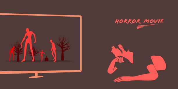 晚上躺在黑暗房间的地板上看恐怖电影的女性感到惊讶图片下载