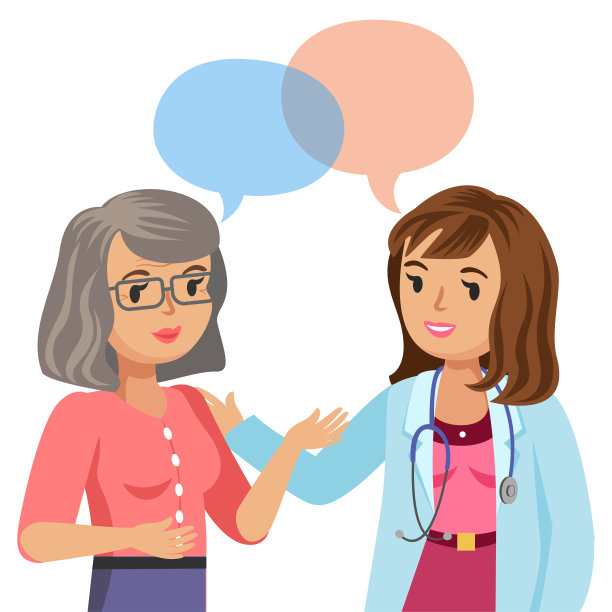 医生和老年病人。女人在和医生谈话。矢量插图。图片下载