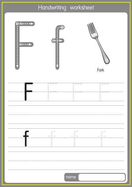 矢量插图叉子与字母F大写字母或大写字母的儿童学习练习ABC图片下载
