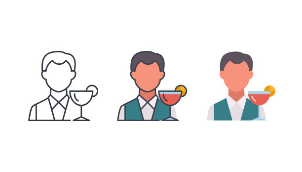 调酒师图标集。可编辑的中风。图片下载