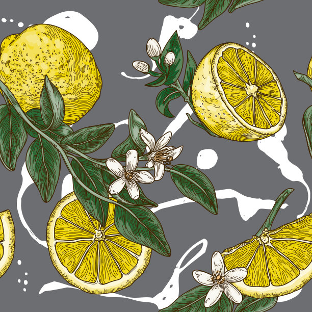 陈年柠檬柑橘花无缝模式图片下载