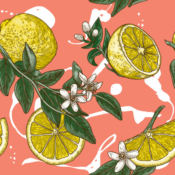 陈年柠檬柑橘花无缝模式图片下载