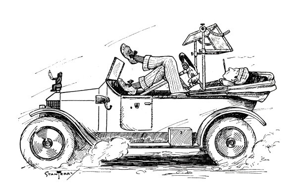 一名男子躺在一辆敞篷车里，通过附加的镜子控制车辆图片下载