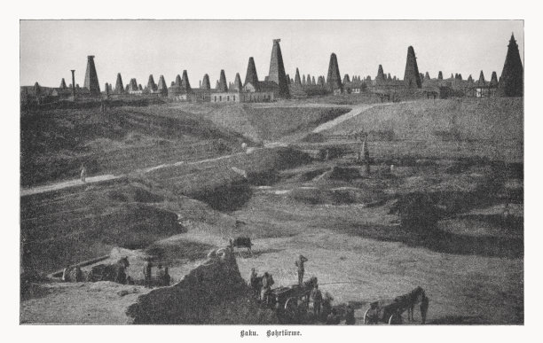 阿塞拜疆巴库的油井，半色调印刷，1899年出版图片下载