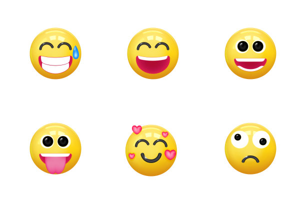 一套图标面对情绪逼真的3d渲染。黄色光滑的表情符号。矢量图图片下载