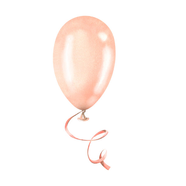 带丝带的粉色气球。水彩插图，手绘。白色背景上的孤立物体图片下载