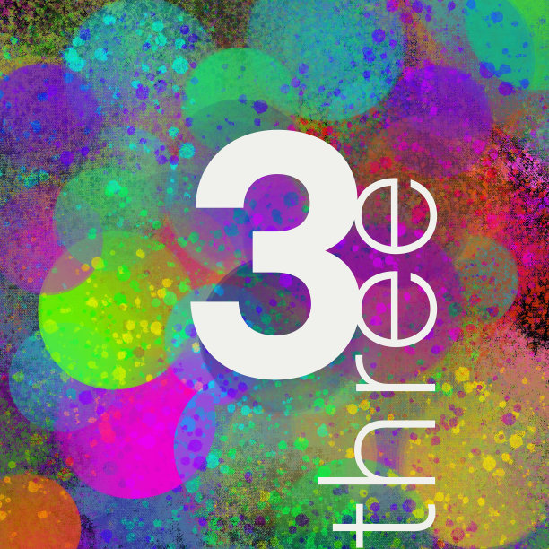 集白色数字和文字，彩色背景与数码绘画，标志和平面设计，排版，三图片下载