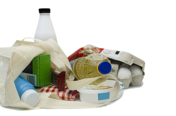 可重复使用的食品袋隔离在白色图片下载