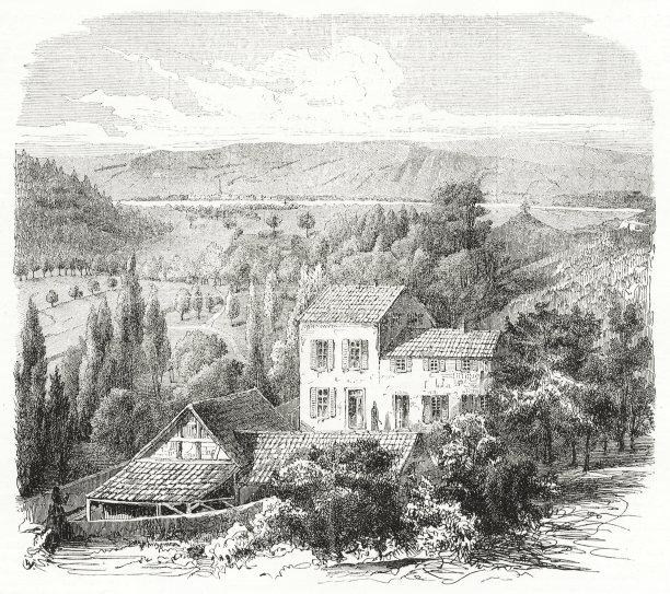 莱茵河边的乡村别墅图片下载