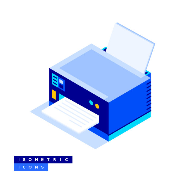 打印机图标概念与三维设计。办公室，公司，商人，办公室工作人员，办公用品，商人，技术。图片下载