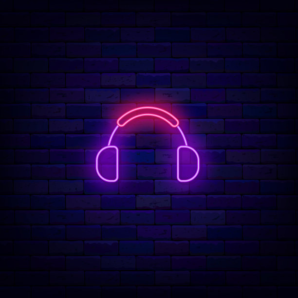 耳机氖图标。音响设备。记录工作室。音乐商店。向量股票插图图片下载