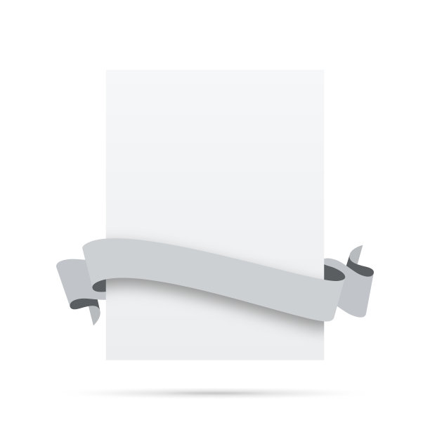 灰色丝带，在空白的白色标签-设计元素图片下载