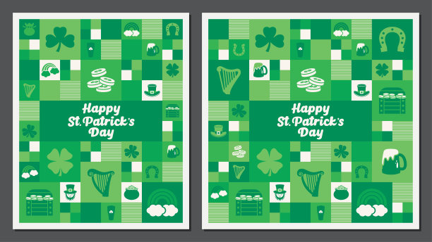 圣帕特里克节马赛克贺卡套装图片下载