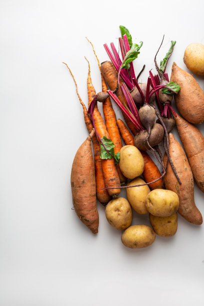根甜菜根胡萝卜土豆山药浅表面烹饪概念图片下载
