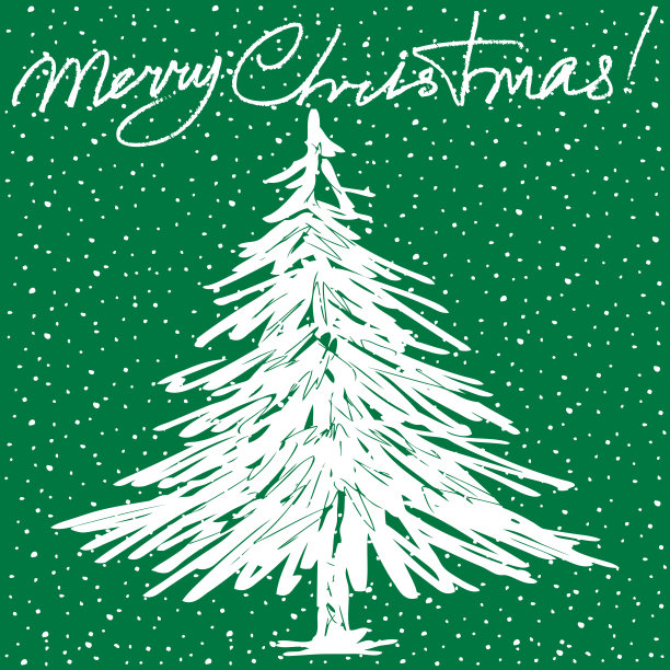 圣诞贺卡与冷杉树素描在下雪图片下载