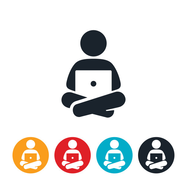 人与笔记本电脑图标盘腿而坐图片下载