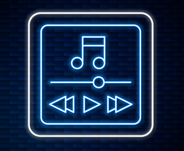 发光的霓虹灯线音乐播放器图标孤立上图片下载