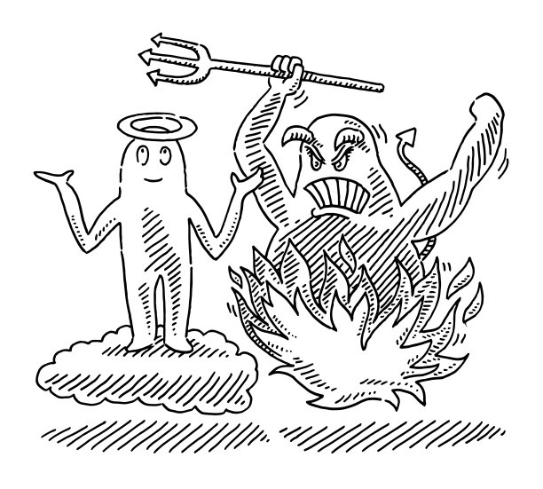 天使和魔鬼卡通人物绘图图片下载