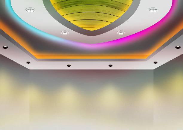 使用筒灯和彩色间接照明的室内照明设计图片下载