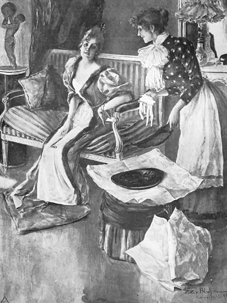 一位女士在和她的女仆商量一件礼物图片下载