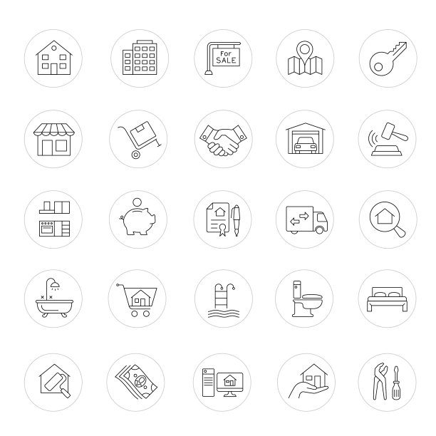 房地产。行图标。可编辑的中风。图片下载