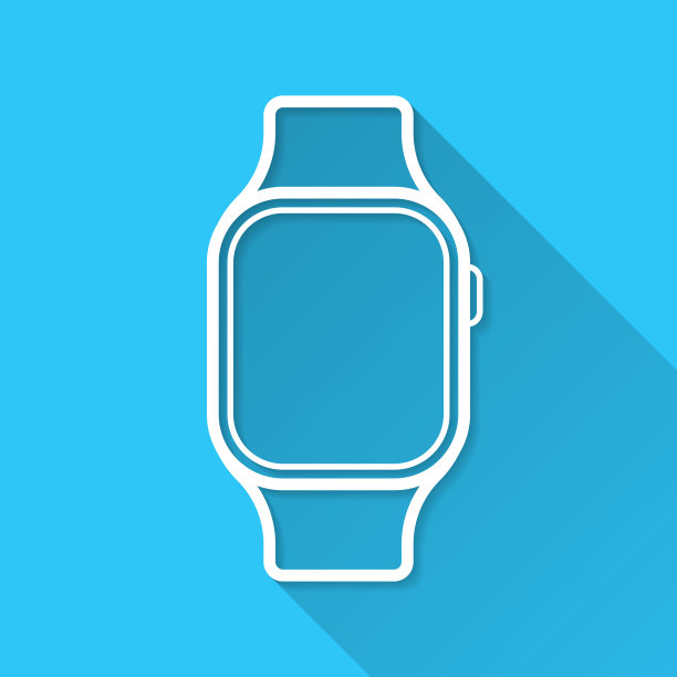 Smartwatch。图标在蓝色背景-平面设计与长阴影图片下载