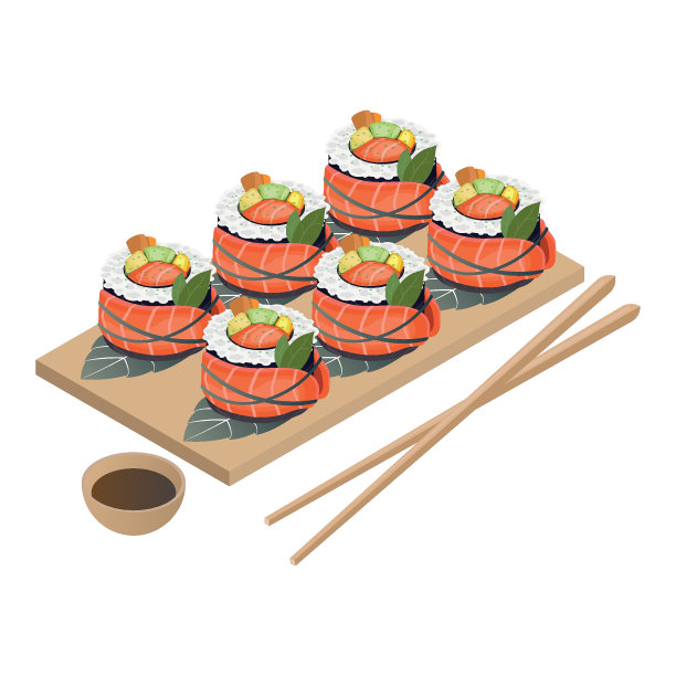 寿司矢量插图。木板上的亚洲食物和寿司。寿司标志设计。图片下载