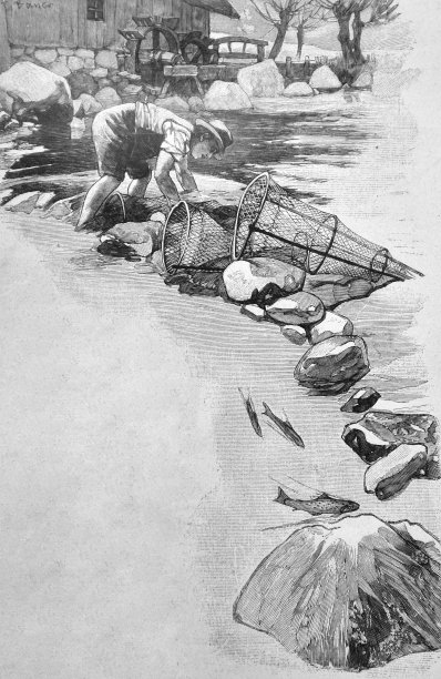 渔夫正在准备渔网捕鱼图片下载