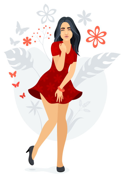 漂亮女人飞吻，把裙子往下推。图片下载