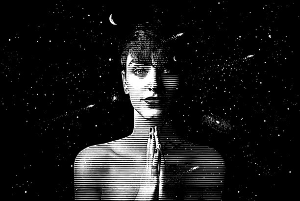 年轻女子被宇宙包围图片下载