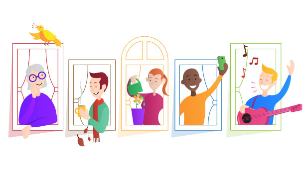 有人们在开放的窗户空间的公寓楼图片下载