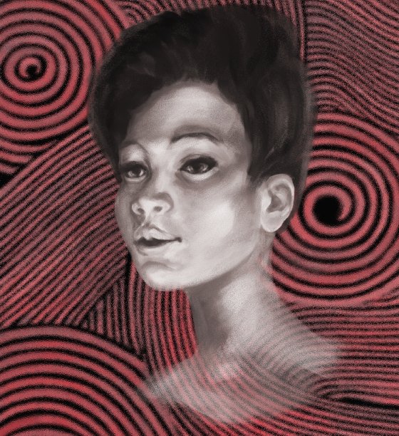 一名年轻女性的肖像与亚裔和非裔美国人的根反螺旋模式图片下载