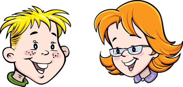 微笑的男孩和女孩，脸图片下载