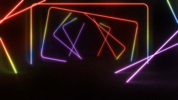 摘要背景技术方形线霓虹灯背景，模拟舞台，用于产品展示，3D渲染图片下载