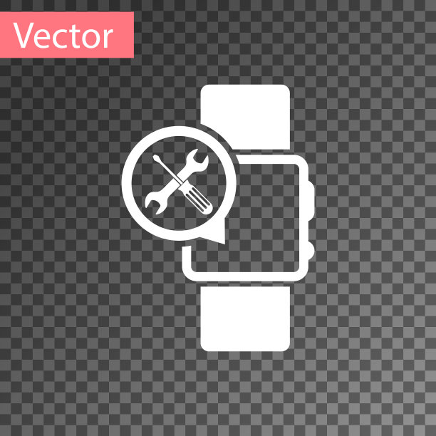 白色智能手表与螺丝刀和扳手图标图片下载