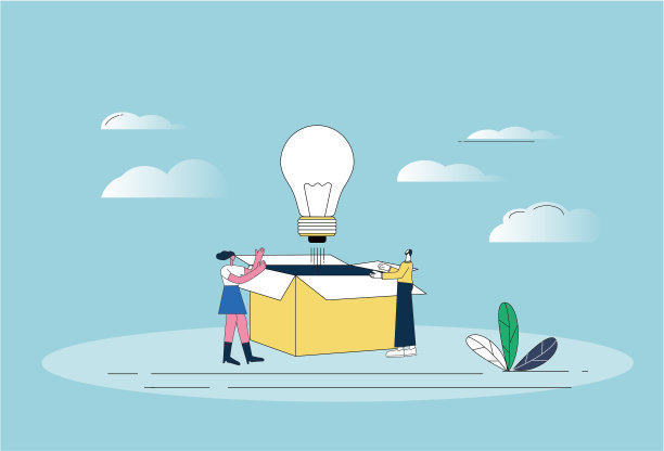 两个白领打开盒子，飞出了光。图片下载