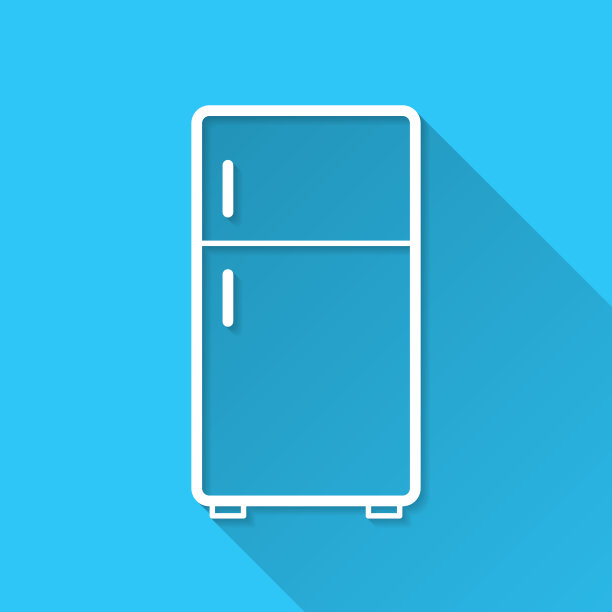 冰箱。图标在蓝色背景-平面设计与长阴影图片下载
