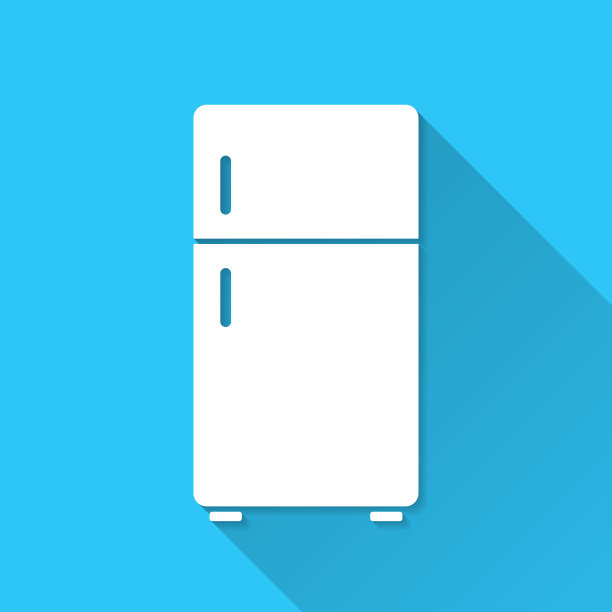 冰箱。图标在蓝色背景-平面设计与长阴影图片下载